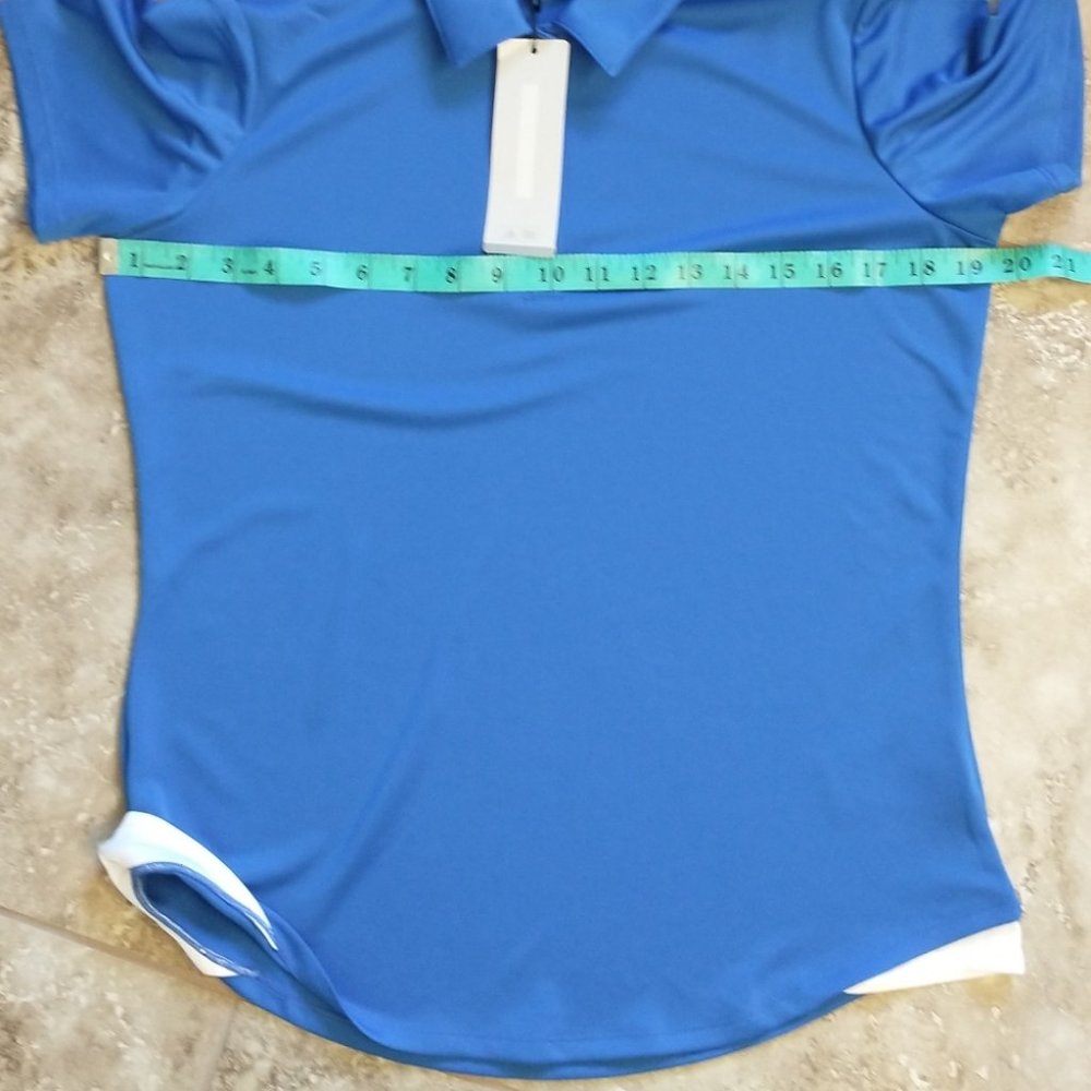 NEW Women's Adidas Blue Golf A235 3-Stripes Shoulder Polo Short Sleeve Shirt Med - Picture 7 of 9